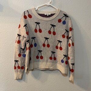 Madewell Beige Sweater with Red and Blue Cherry Design